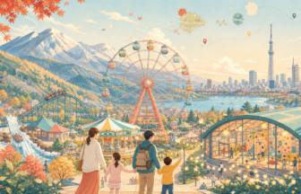 東日本のテーマパークと体験施設をイメージしたイラスト